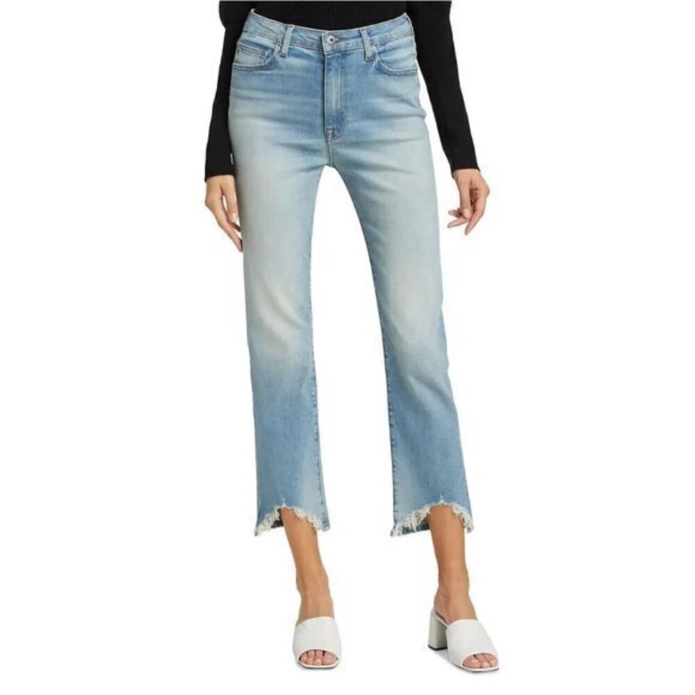 Jonathan Simkhai River High Rise Straight Jeans Fringe Triangle Hem